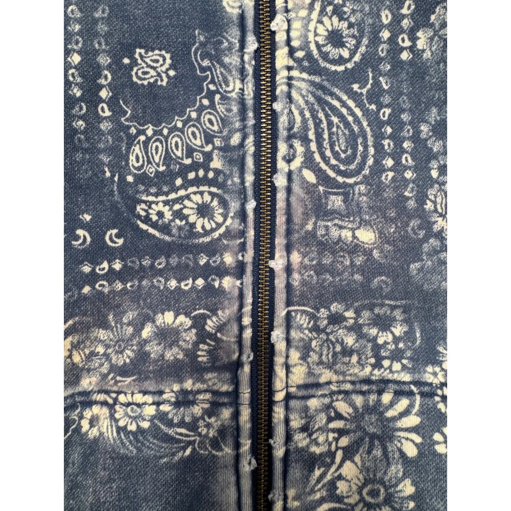 Free People Billie Jacket XS Blue Paisley Sherpa Lined Zip Hoodie Crop Oversized - Picture 13 of 16